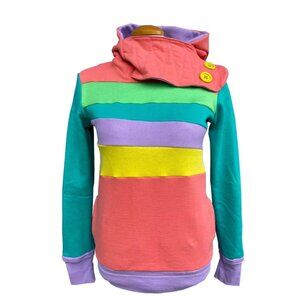 Radiant Rainbow Upcycled Hoodie w/ Pockets Sweatshirt One-Of-A-Kind MungoCrafts